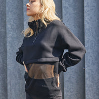Half Zip Mesh Hem Top