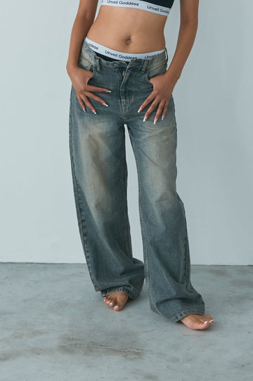 Wide denim pants