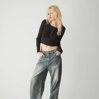 Henry neck cropped knit