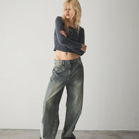 Henry neck cropped knit