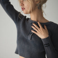 Henry neck cropped knit